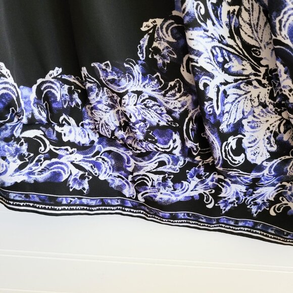 White House Black Market Top Womens 14 Black Blue Print Crossover Faux Wrap - Picture 6 of 9